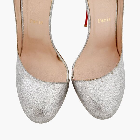 Christian Louboutin Helmour 100 Pumps EU 40 US 10 Silver Glitter High Heels - Picture 3 of 14
